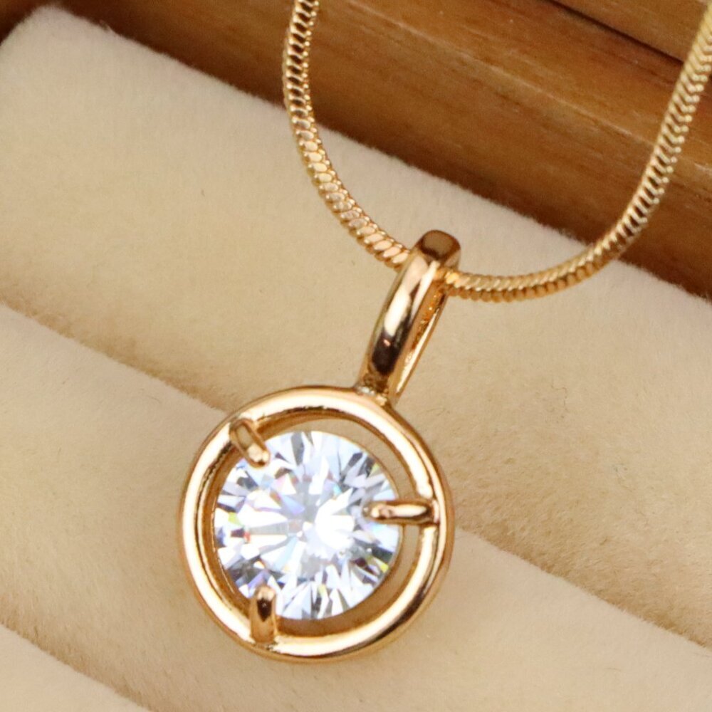 "Classic White Round Pendant with Gold Plated Frame – Elegant Shine, XPPT1707